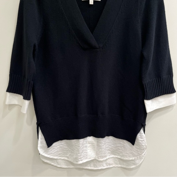 Brochu Walker Lucie layered v-neck looker knit sweater cotton cashmere black L - Picture 8 of 14